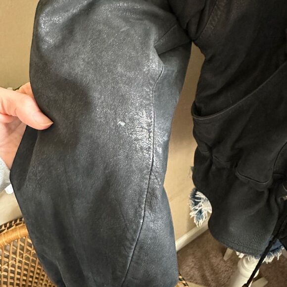 Vintage Black Bomber Leather Jacket Mixed Print Size Large - Picture 5 of 16